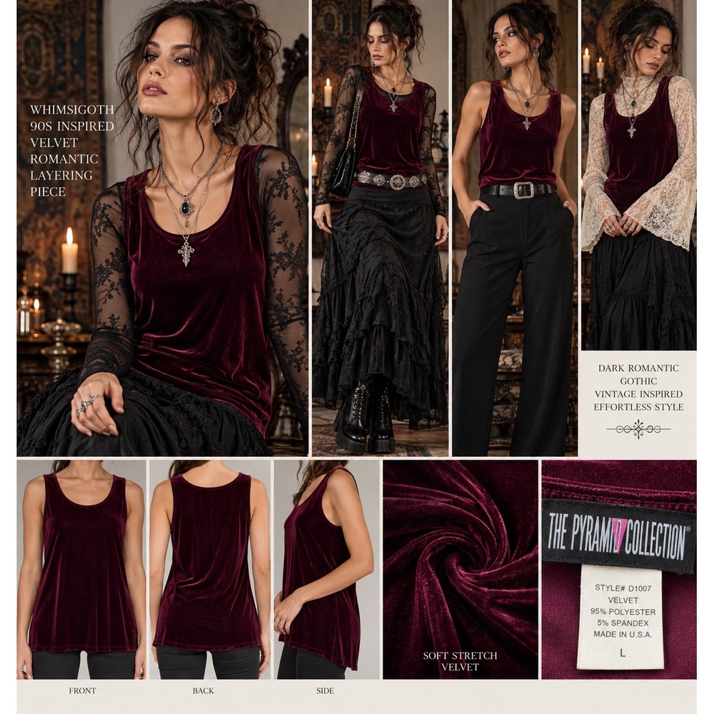 Burgundy Velvet Tunic Tank Top L Whimsigoth Gothic 90s Dark Romantic Pyramid